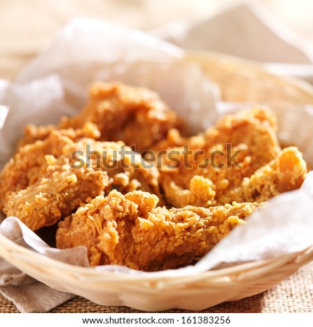 Fried Chicken In A Basket In Natural Light