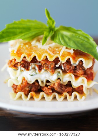 Lasagna with basil and melted cheese