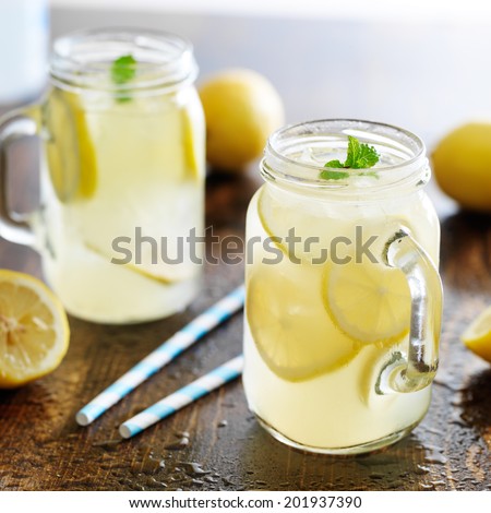 lemonade in jar with ice and mint