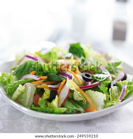 garden salad on white table cloth