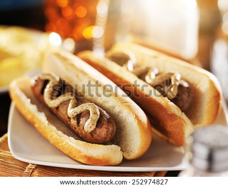 grilled bratwurst sausages with dijon mustard
