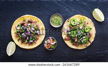 top down photo of two authentic mexican tacos