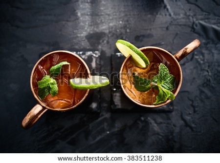 two moscow mules shot in flat lay composition