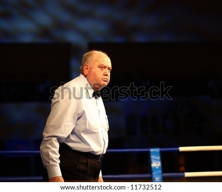 Italian referee Pierluigi Poppi at competition on professional boxing in Verhnya Pyshma (Russia, Ural Mountains) 12.04.08.