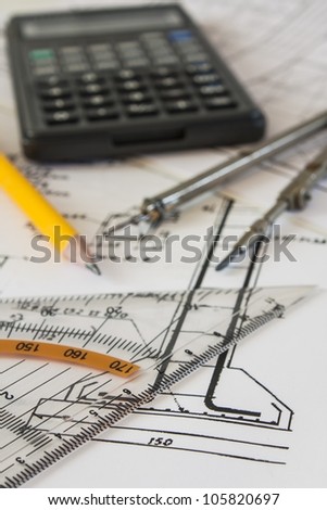 tools and mechanisms detail on the background of engineer drawings