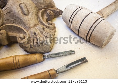 wood carving with work tools