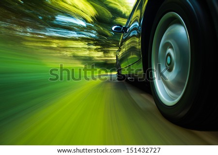 Rear side view of sport car with heavy blurred motion.