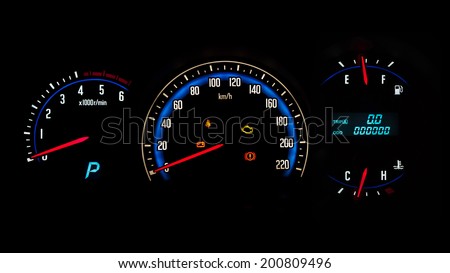 Car meter dashboard on black background