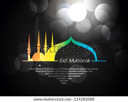 Beautiful Eid Mubarak Card Design with Nice colorful Mosque and Black Background Eps 10 Beautiful Eid Mubarak Card Design with Nice colorful Mosque and Black Background Eps 10