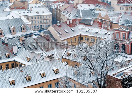 view on the winter garden and roofs of Ledebursky palace, Prague, Czech Republic