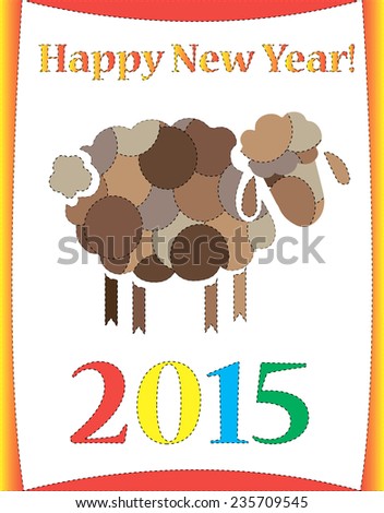 Patched sheep symbolizing new year of 2015, holiday vector illustration