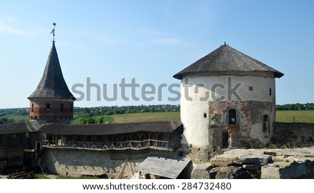 Old European castle yard. Medieval architecture