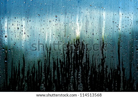 Water And Rain Drops On The Glass, Abstract View