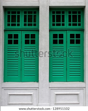 Two green isolated door close up view, green doors in the city, details view, door fragment