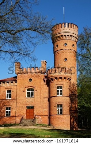 Raudone Castle built during the 16th century, example of Neo-Gothic architecture. Raudone, Jurbarkas district, Lithuania. Raudone Castle fragment. Castle in Lithuania. Popular castle in Lithuania