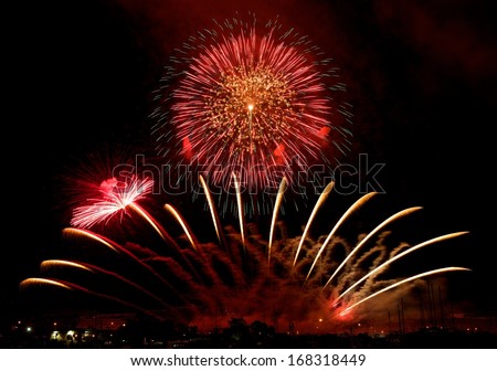 Fireworks,colorful fireworks background,fireworks explosion in dark sky with city sillouthe and colorful reflect on water,fireworks in Malta, long exposure fireworks,Independence, explode concept