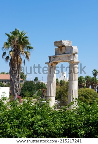 Ancient ruins in Kos island, Greece, Old ancient building fragment in Kos city, Kos island, Greece, old aged ruins, antiq period, greek building from antiq period, roman ages, roman arch