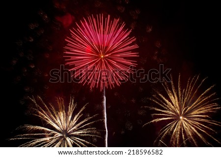 Red and yellow fireworks in dark sky background, Malta fireworks festival, 4 July, Independence day,explode,fireworks isolated in dark background close up with the place for text, fireworks festival