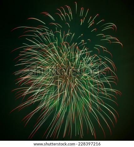 Green fireworks background, fireworks festival, artistic green fireworks isolated in black