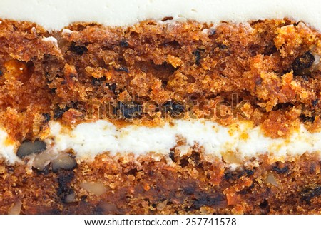 Abstract detail of carrot cake with frosting.