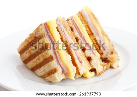 Toasted ham and cheese panini sandwich.