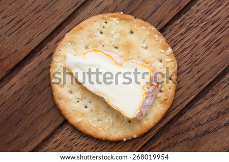 Crispy round cheese cracker from above. With cheese.