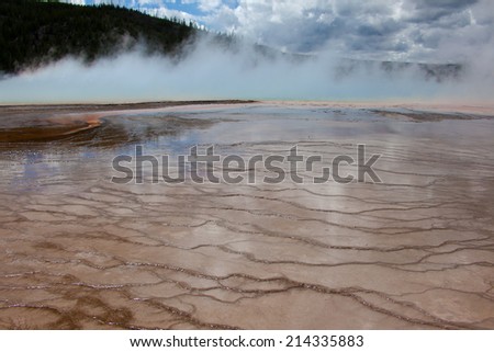 Steam rising from a spring in the Midway Geyser Basin at Yellowstone National Park.