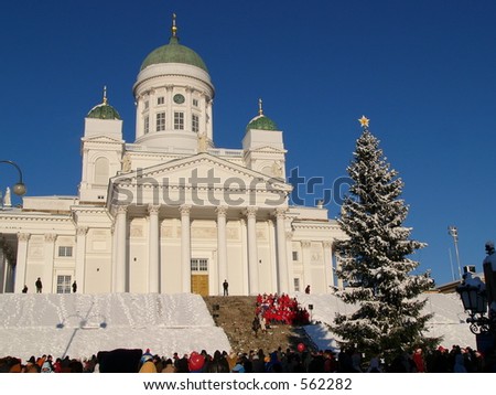 Christmas in Helsinki. Kids singing Christmas songs on Cathedral.