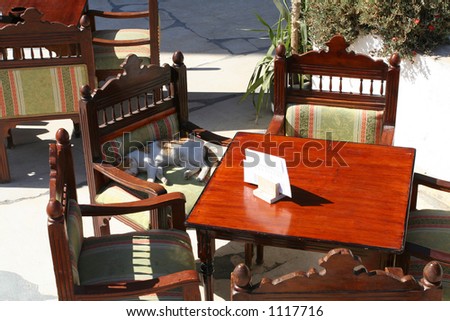 Restaurant chairs and sleeping cat