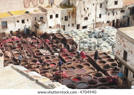 Fez, Morocco is place where ancient leather coloring traditions are alive