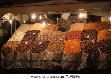 Spice market in Marrakesh, Morocco in famous Djemaa el Fna place