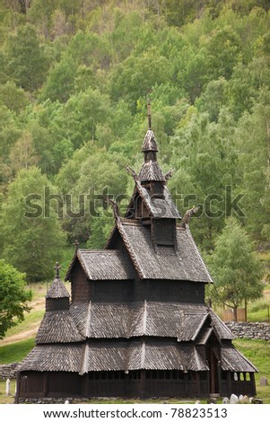 Borgund stave church, typical norwegian wooden church, Sogn of Fjordane, Norway