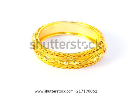 gold bracelets isolated on white background.