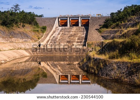 Spillway of a hydro electric dam in Kiw Ko Ma Mountains of Lampang Thailand.