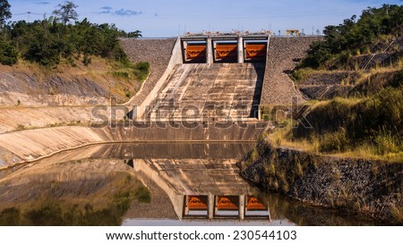 Spillway of a hydro electric dam in Kiw Ko Ma Mountains of Lampang Thailand.