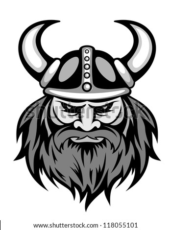 Ancient Viking Head Logo For Mascot Design. Vector Illustration 