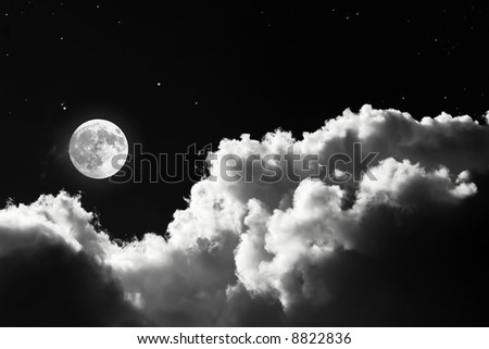 shining full moon on cloudy sky