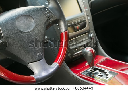 Steering wheel and gear shift stick of in luxury car