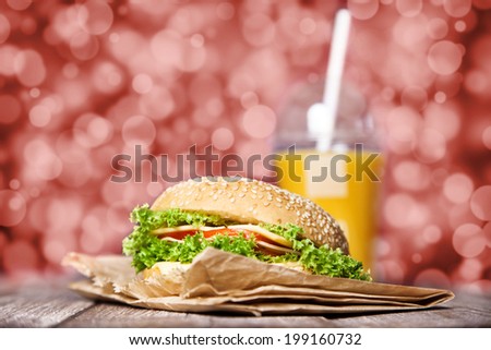 Fast food menu - hamburger and orange juice