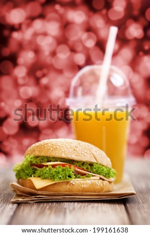 Fast food menu - hamburger and orange juice
