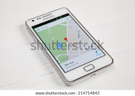 WROCLAW, POLAND - AUGUST 26, 2014: Photo of a Samsung Galaxy S2 Android smartphone