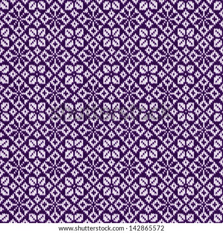 Purple scandinavian style knitted pattern. Seamless repeating texture made from real detailed photo.