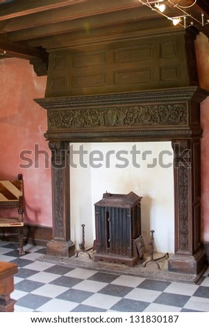 Old fireplace in Castle de Nacqueville (Chateau de Nacqueville), Normandy, France
