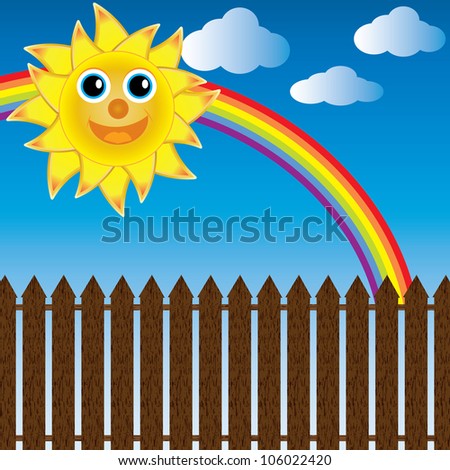 Happy sun with rainbow