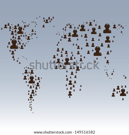 The map of the world made of plenty people silhouettes.