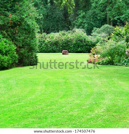 Beautiful Summer Garden With Large Green Lawns