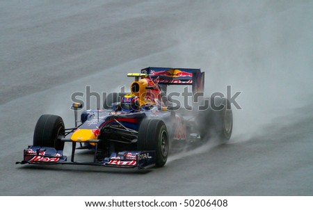 SEPANG F1 CIRCUIT, MALAYSIA - APR 3 : Red Bull Racing Formula One driver Mark Webber in action during qualifying  session on April 3, 2010 in Sepang F1 circuit outside Kuala Lumpur, Malaysia