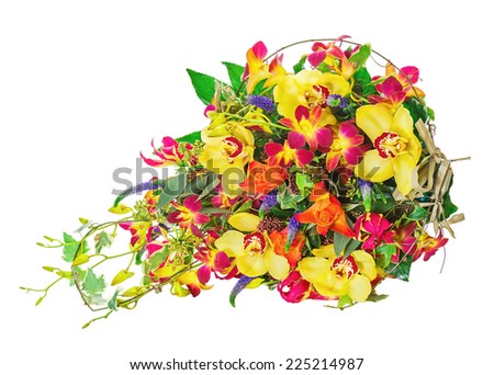 Bouquet from Flowers Isolated on White Background. Closeup.