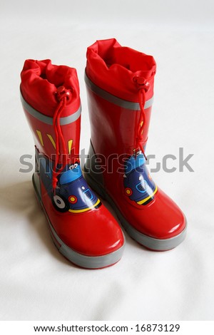 Red wellington boots