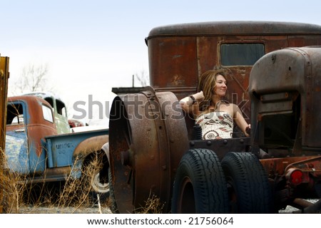 Young Woman, Old Truck